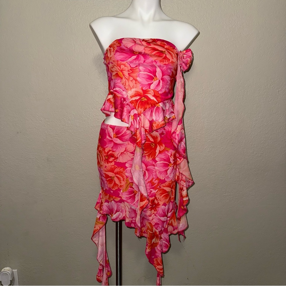 Fashion Nova Pink and Orange Floral Dress